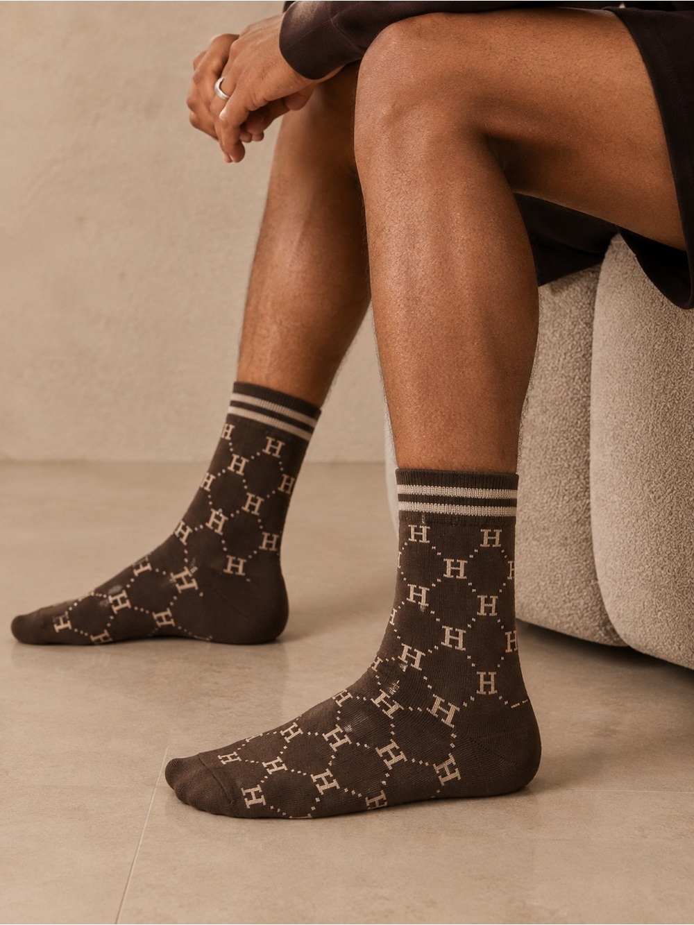 Hermes Brown Logo Pattern Socks